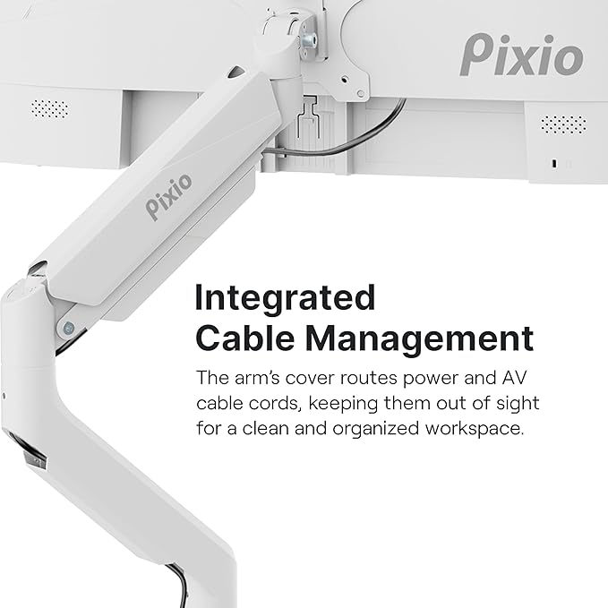 Pixio PS2S White Ultrawide Heavy-Duty Premium Single Monitor Arm Stand Desk