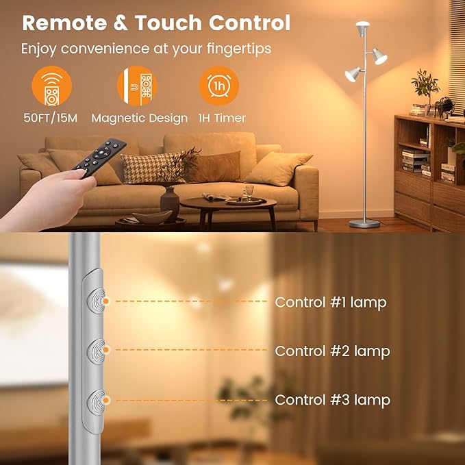 SIBRILLE 36W LED Tree Floor Lamp, Dimmable Tall Standing Lamp