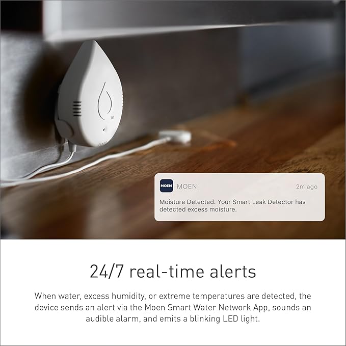 Moen White Flo Smart Water Leak Detector, Water Sensor Alarm (3 pcs)
