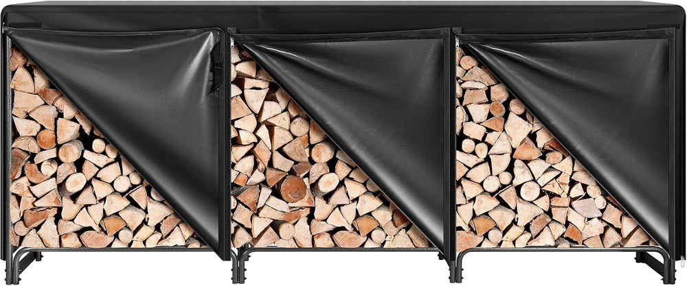 VIVOHOME 10 ft Heavy Duty Firewood Rack Outdoor with Cover, Black