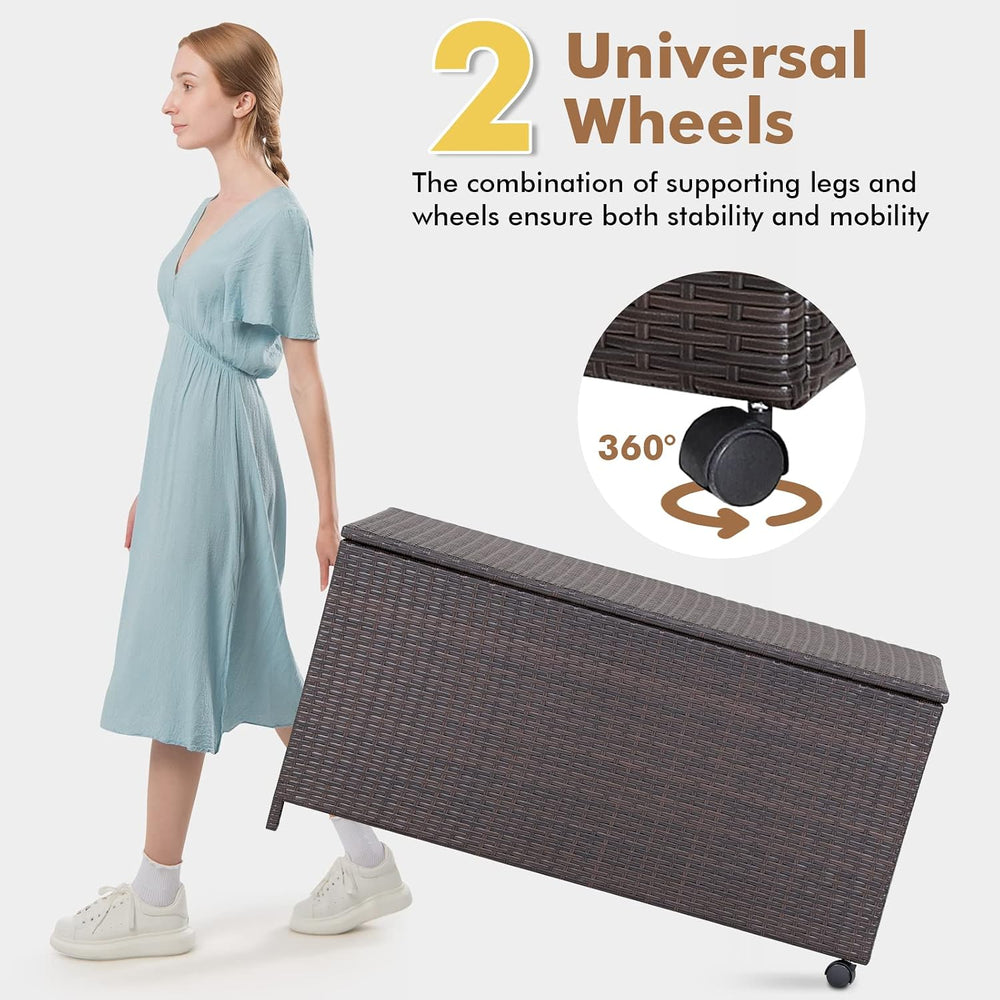 Tangkula 50 Gallon Wicker Deck Storage Box, Patio Rattan Storage Container wi...