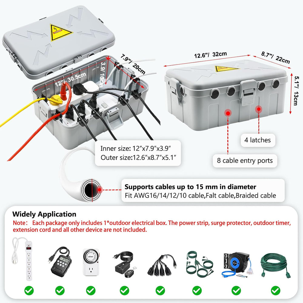 Hrensaw IP54 Large Outdoor Electrical Box w/ 8 Cable Seal Entry, Bundle w/ 3 ...