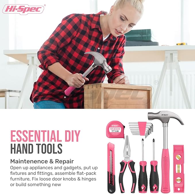 Hi-Spec 58pc Pink 8V USB Electric Power Cordless Drill Driver and Womens Ladies