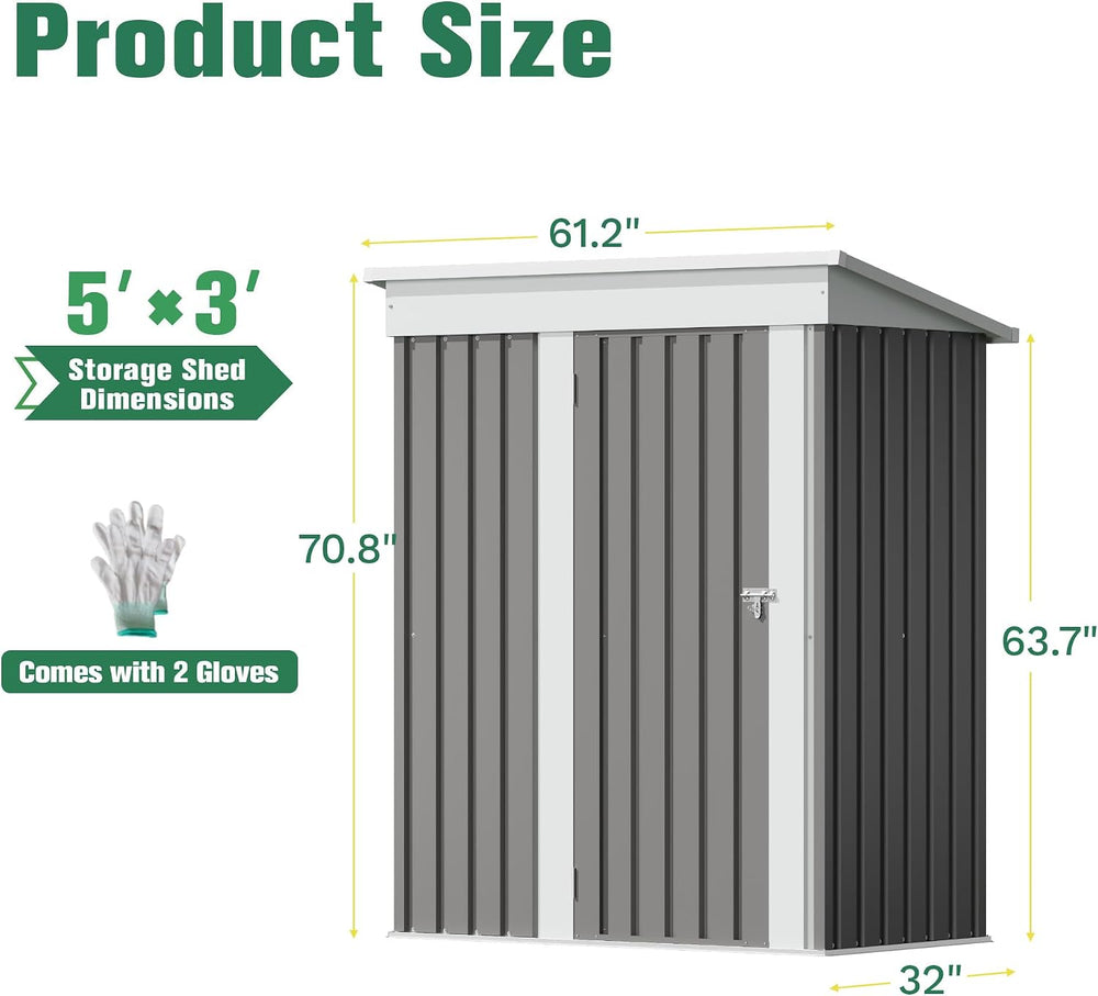Flamaker 5x3 FT Storage Shed Waterproof Metal Garden Shed with Lockable Door ...