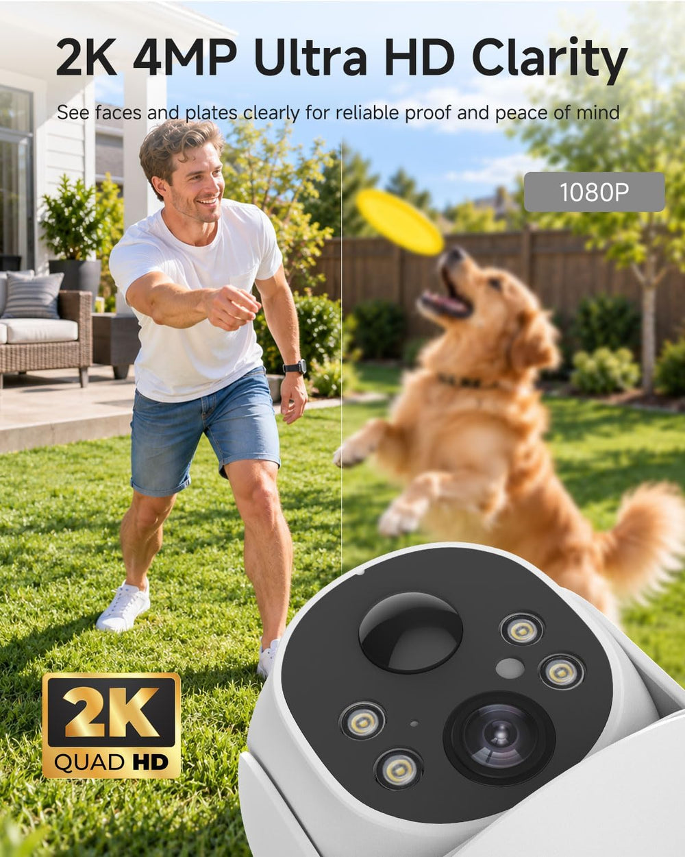 Noorio 2K 4MP Solar Security Camera Outdoor Wireless 360° PTZ, WiFi 6, IP65