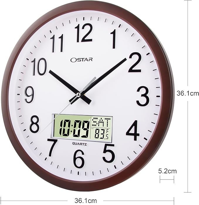 OSTAR 14" Large Analog Digital Display Wall Clock Silent Non-Ticking, Da...