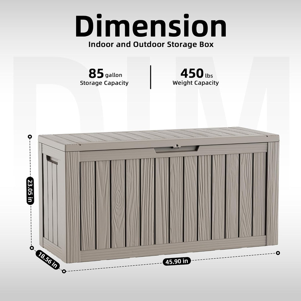 DRATO 85 Gallon Outdoor Storage Box Waterproof, Lockable Resin Deck Box for P...