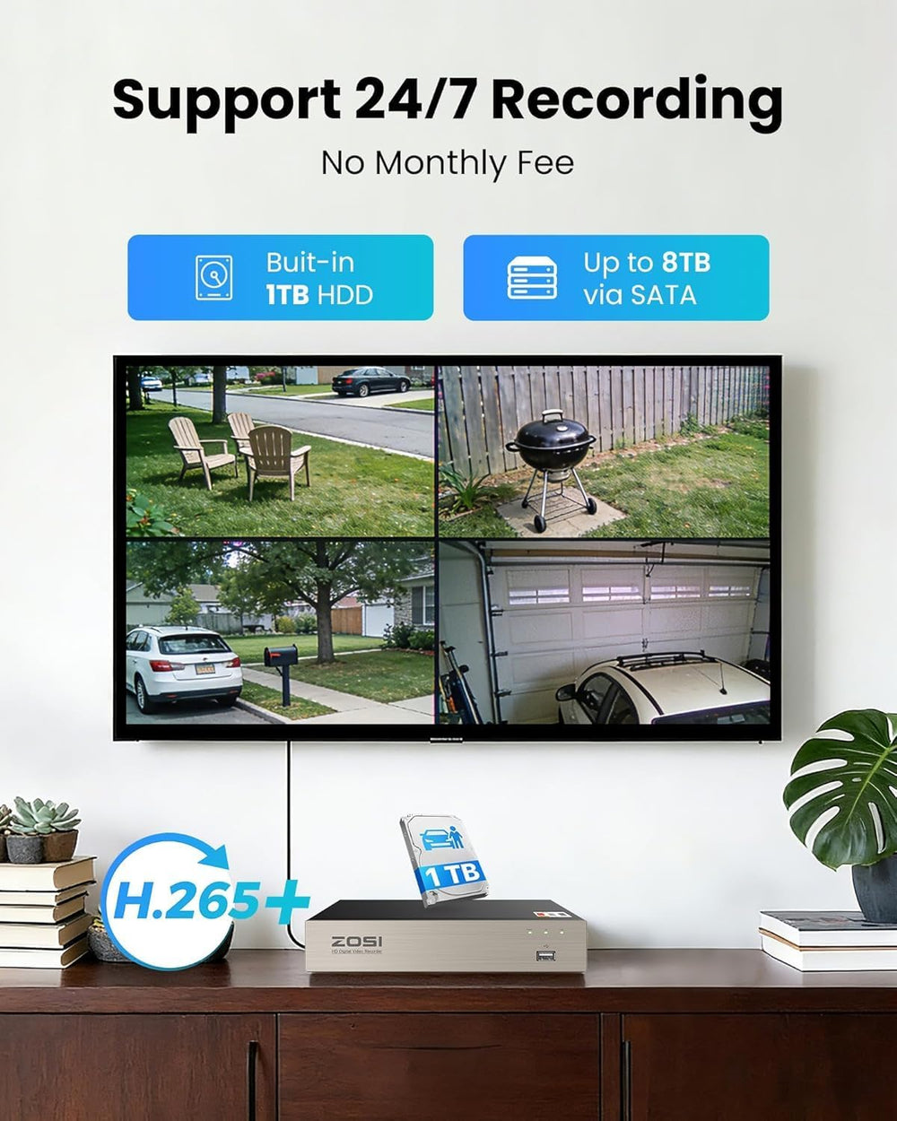 ZOSI 3K Lite 8CH Security Camera System with Audio, 4X Metal Cams, 1TB HDD
