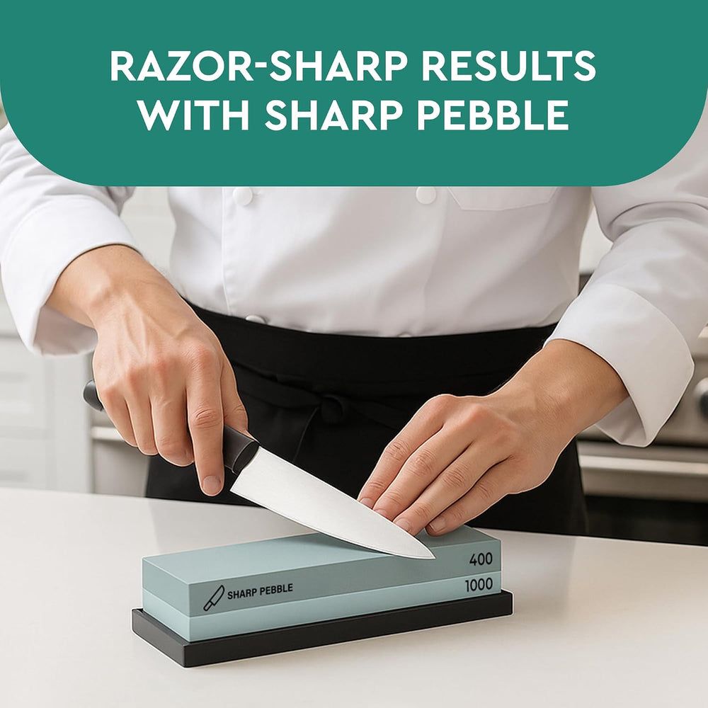 Sharp Pebble Whetstone Knife Sharpening Stone Kit - 2 Sided 400/1000 Grit