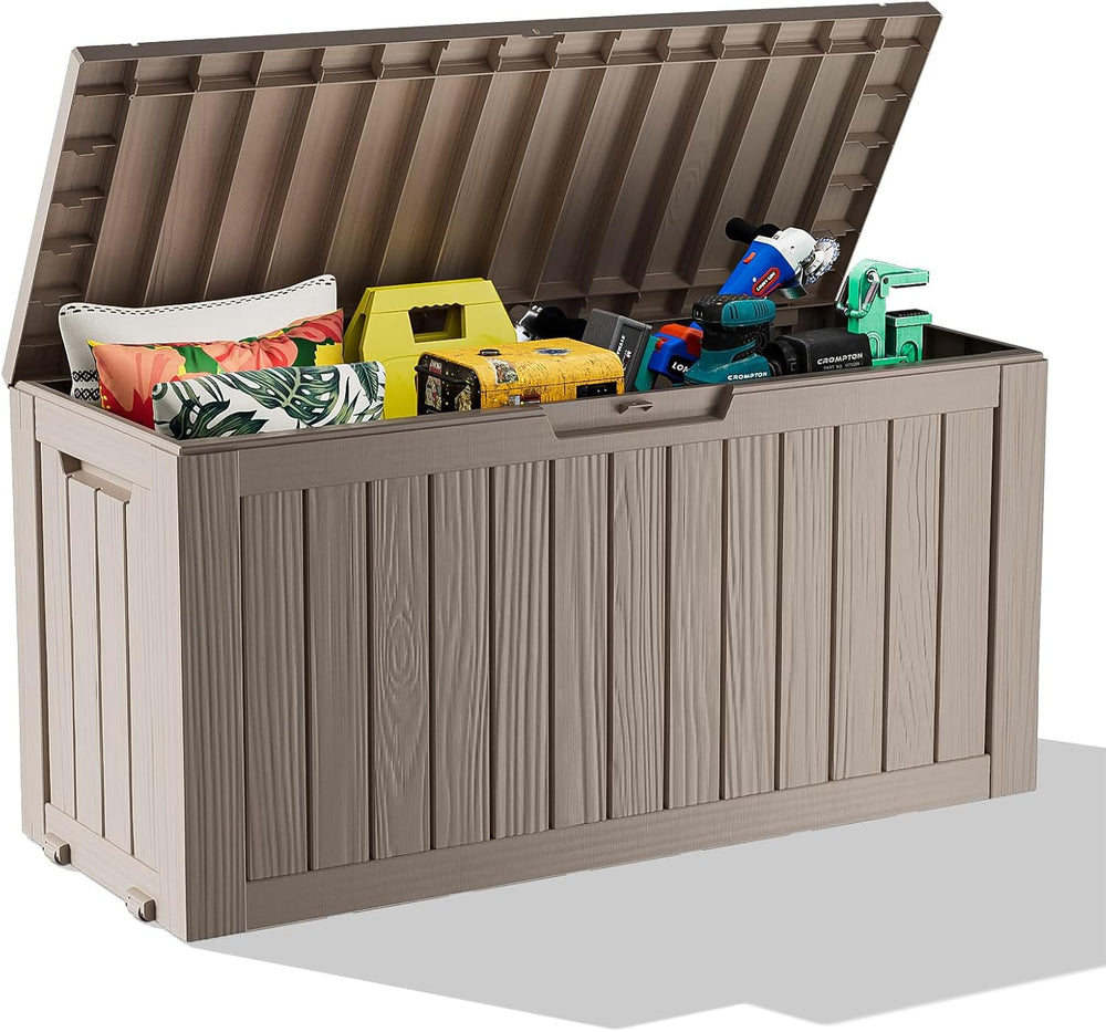 ROJIK 140 Gallon Outdoor Storage Waterproof Housing Deck Box, Grey