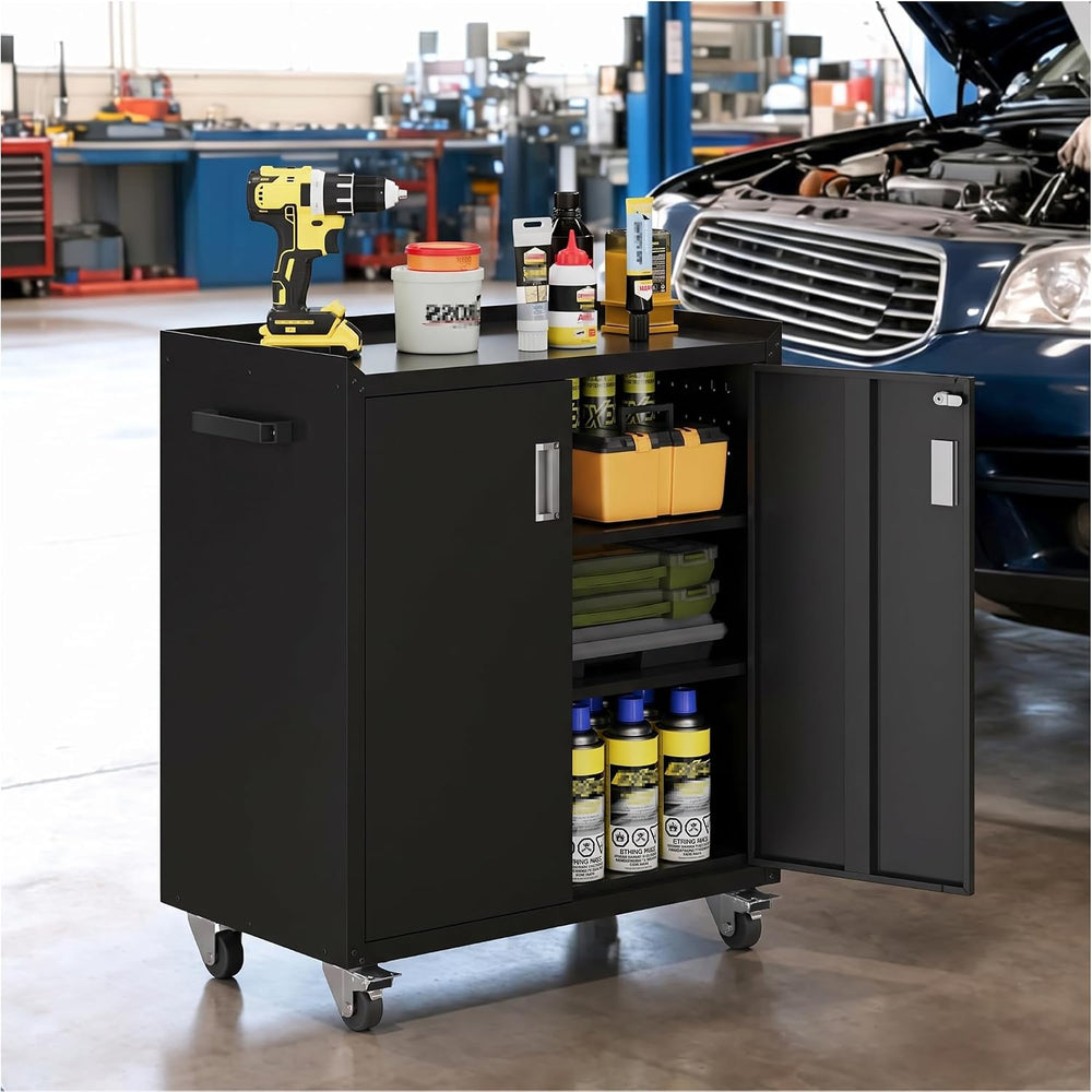 LCAOPC Metal Storage Cabinet with Wheels - Lockable, Rolling Tool Cabinet for...