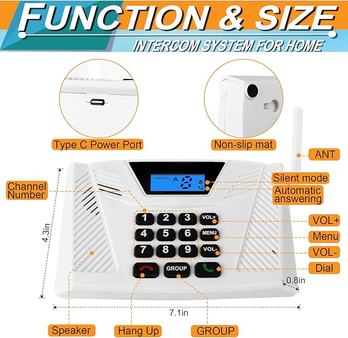Intercoms Wireless for Home, Hands Free Intercom Upgrade, Full Duplex Two Way