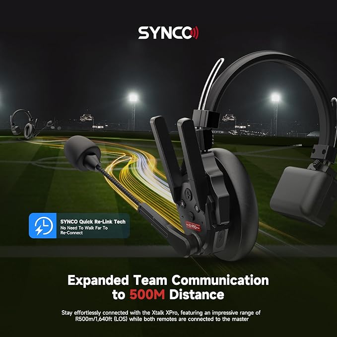 SYNCO XTALK XPro5 Wireless Intercom Headset System 2.4 GHz 500M/1640FT Full