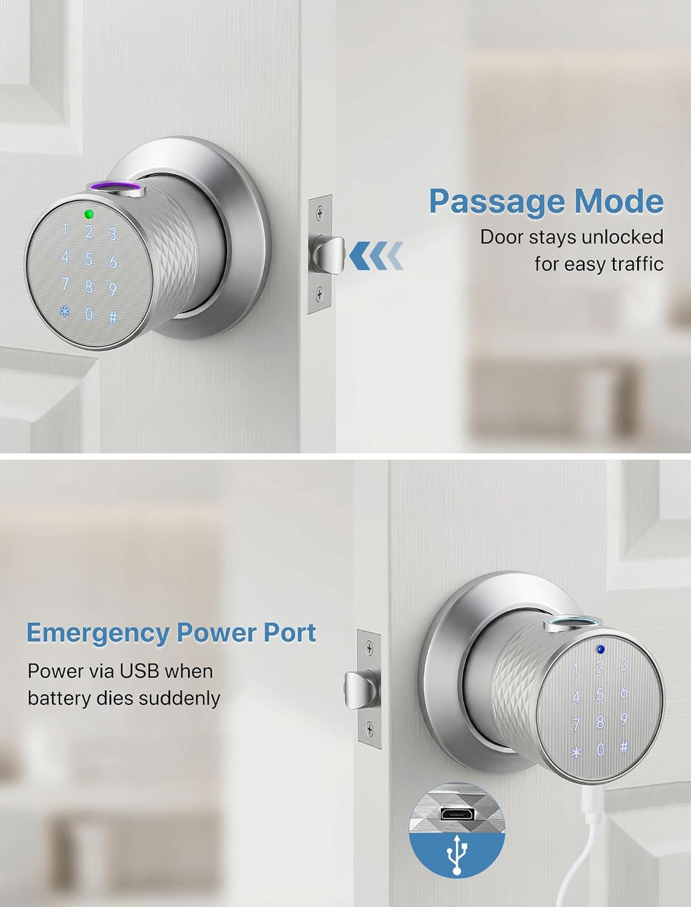 Smart Fingerprint Door Lock with App,Keypad Door Knob for Bedroom