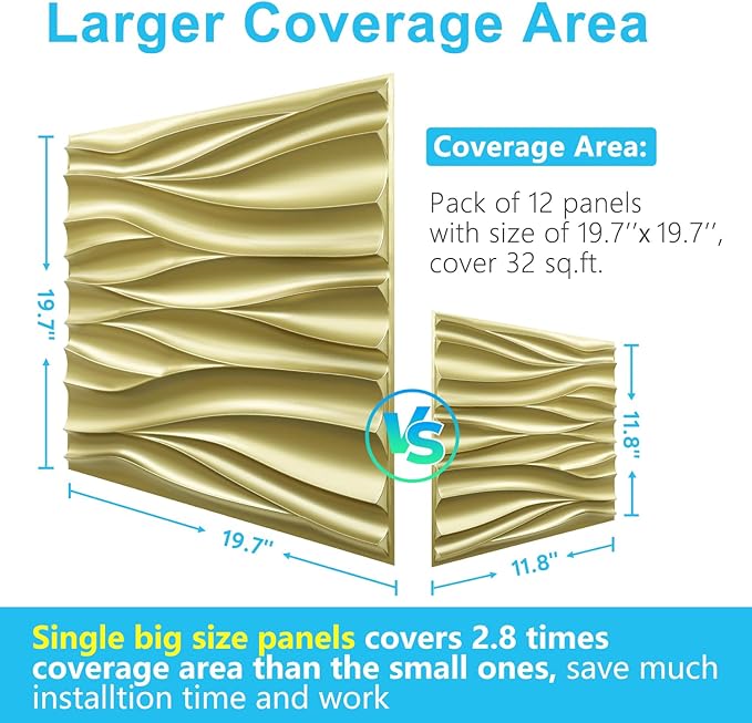 STICKGOO 3D Wall Panels for Interior Wall Decor, Champaign Gold Wave Design