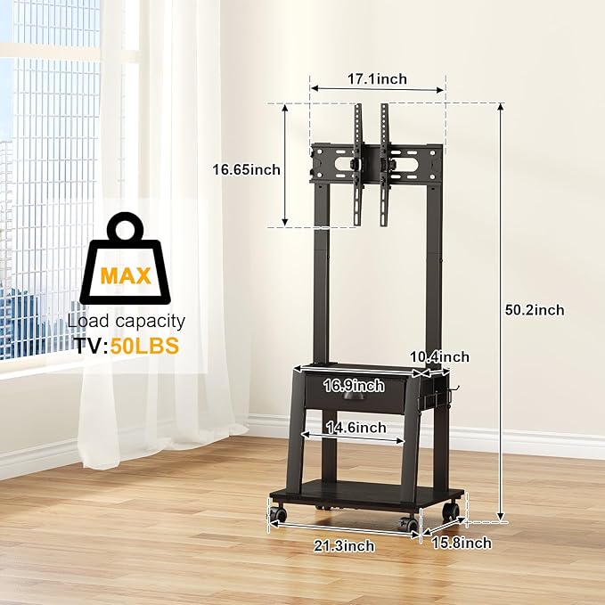 Mobile TV Stand with Drawer for 23-60 Inch Flat/Curved Screen, Tilt Rolling TV