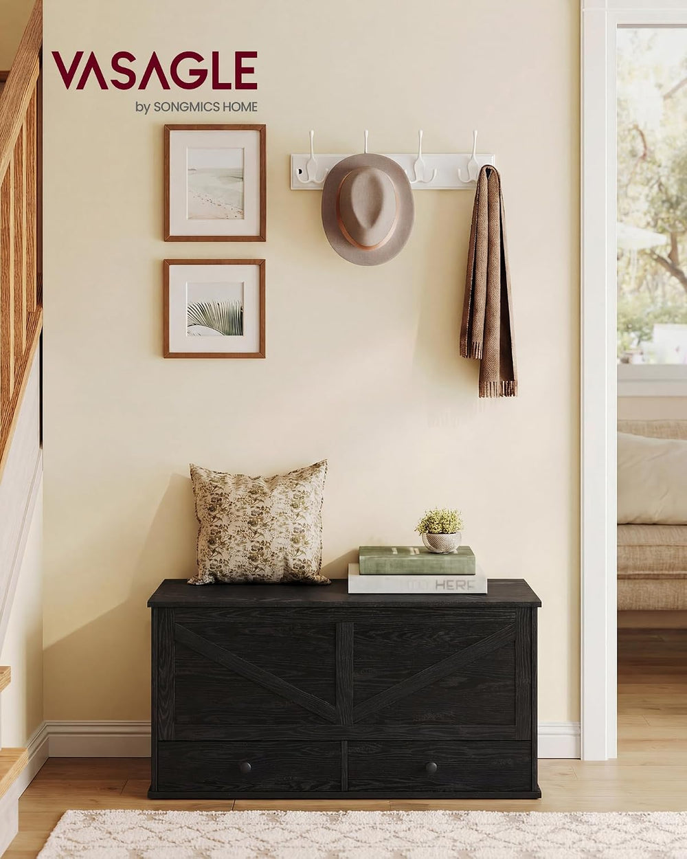 VASAGLE Storage Chest with 2 Fabric Drawers, 15.7 x 39.4 x 19.9 Inches