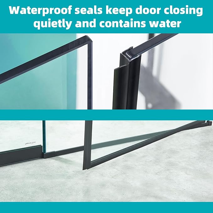 Pivot Swing Shower Door, Adjustable Width 48" W x 74" H Semi-Framel...