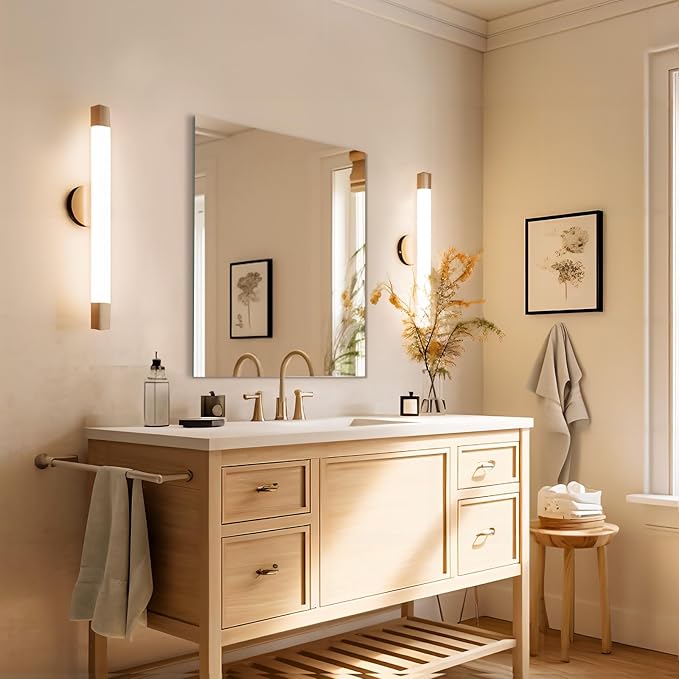 Mirrorons Frameless Wall Mirror 18" x 24", Modern Rectangle Bathroo...