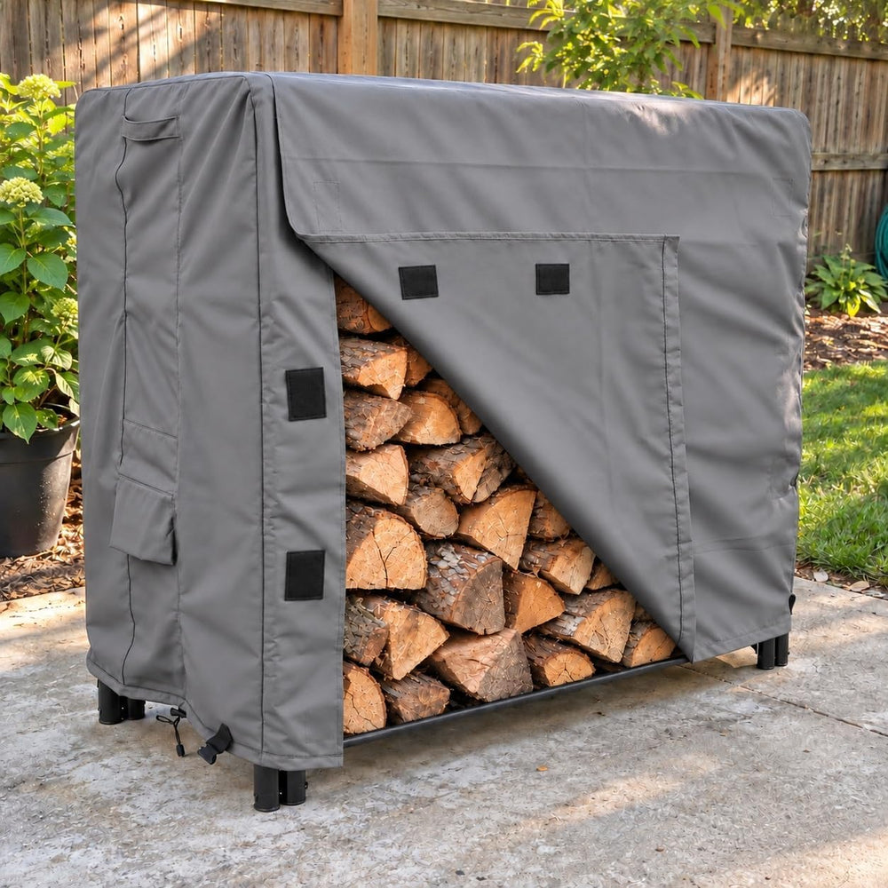 Firewood Rack Cover 4ft Waterproof, Outdoor Log Rack Cover with Easy-Load Fro...