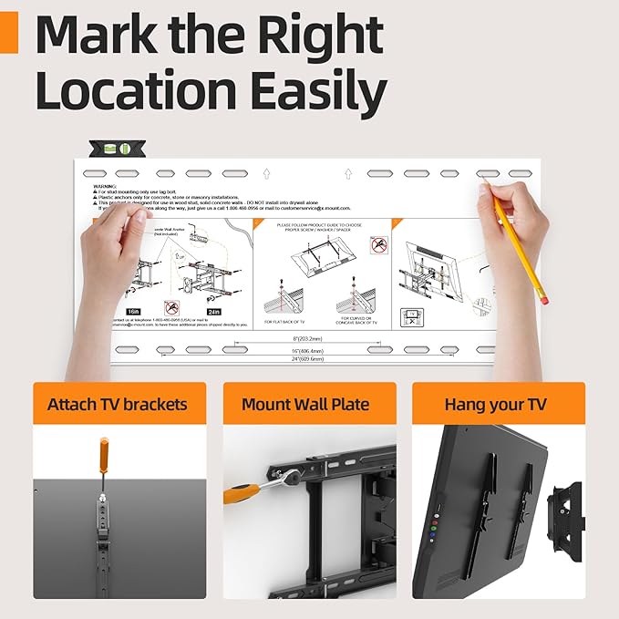 IWORKBORAD 42-86 '' Full Motion TV Wall Mount 24 Inch Studs, Heavy Du...