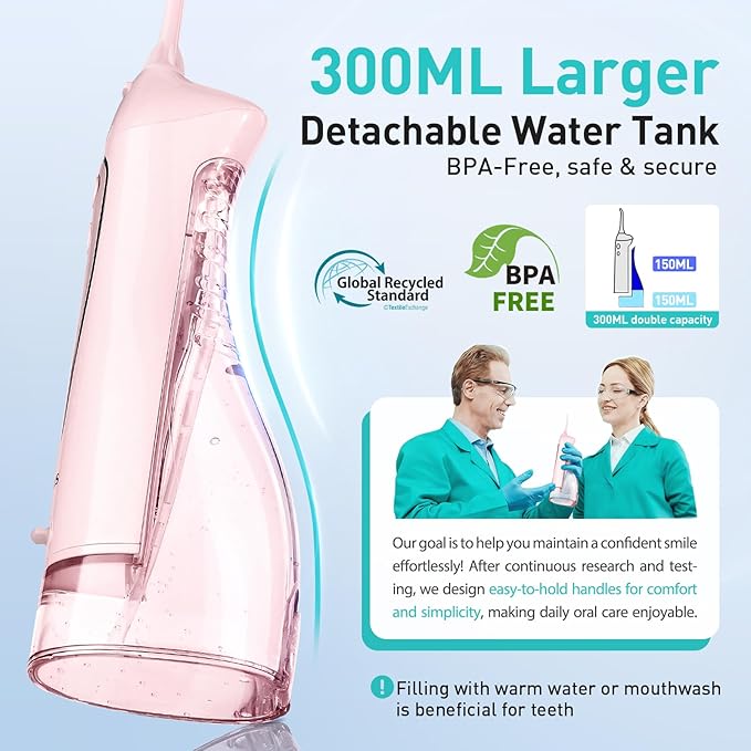 COSLUS Water Dental Flosser Teeth Pick: Portable Cordless Oral Irrigator 300ML