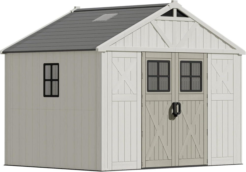 Devoko 10x8 FT Resin Storage Shed with Floor, Large Outdoor Plastic Sheds