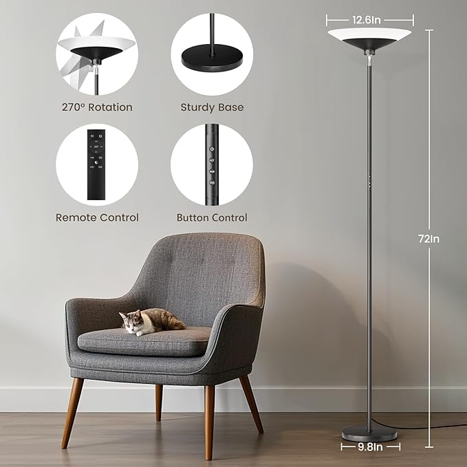 SIBRILLE RGB Torchiere Floor Lamp - 30W Dimmable LED Standing Lamp