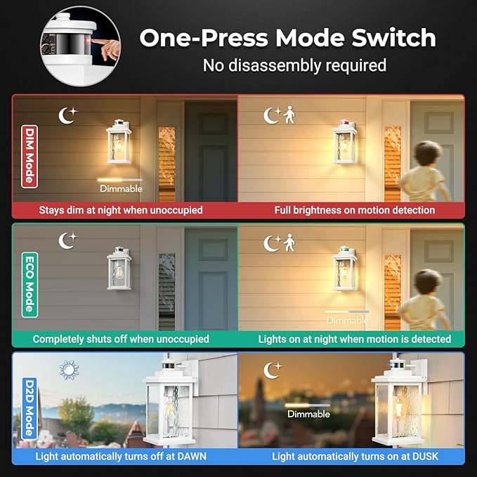 VIANIS Large Adjustable Sensitivity Motion Sensor Exterior Porch Lights