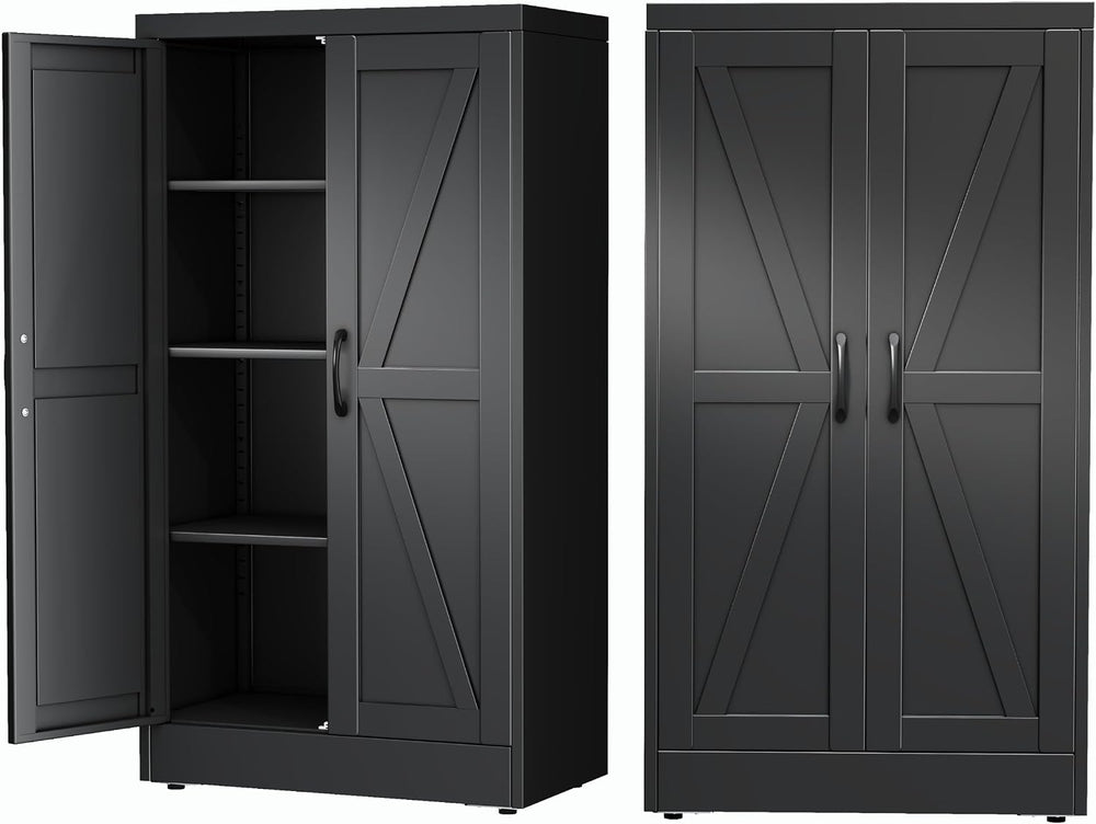 Ckzbx Black Metal Cabinets with Doors and Shelves, 43.3" H Storage Cabin...