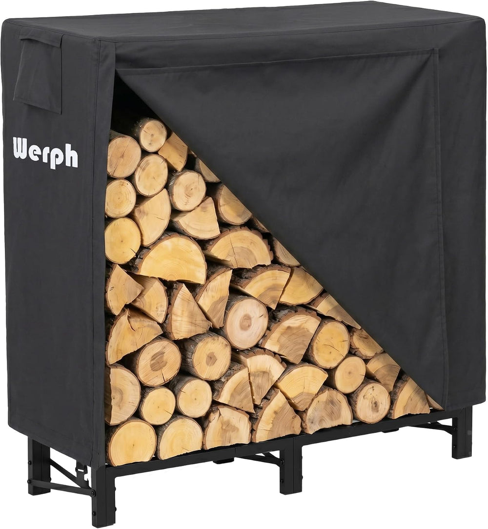 4FT Firewood Rack Outdoor with Cover, 700-Pound Steel Log Rack