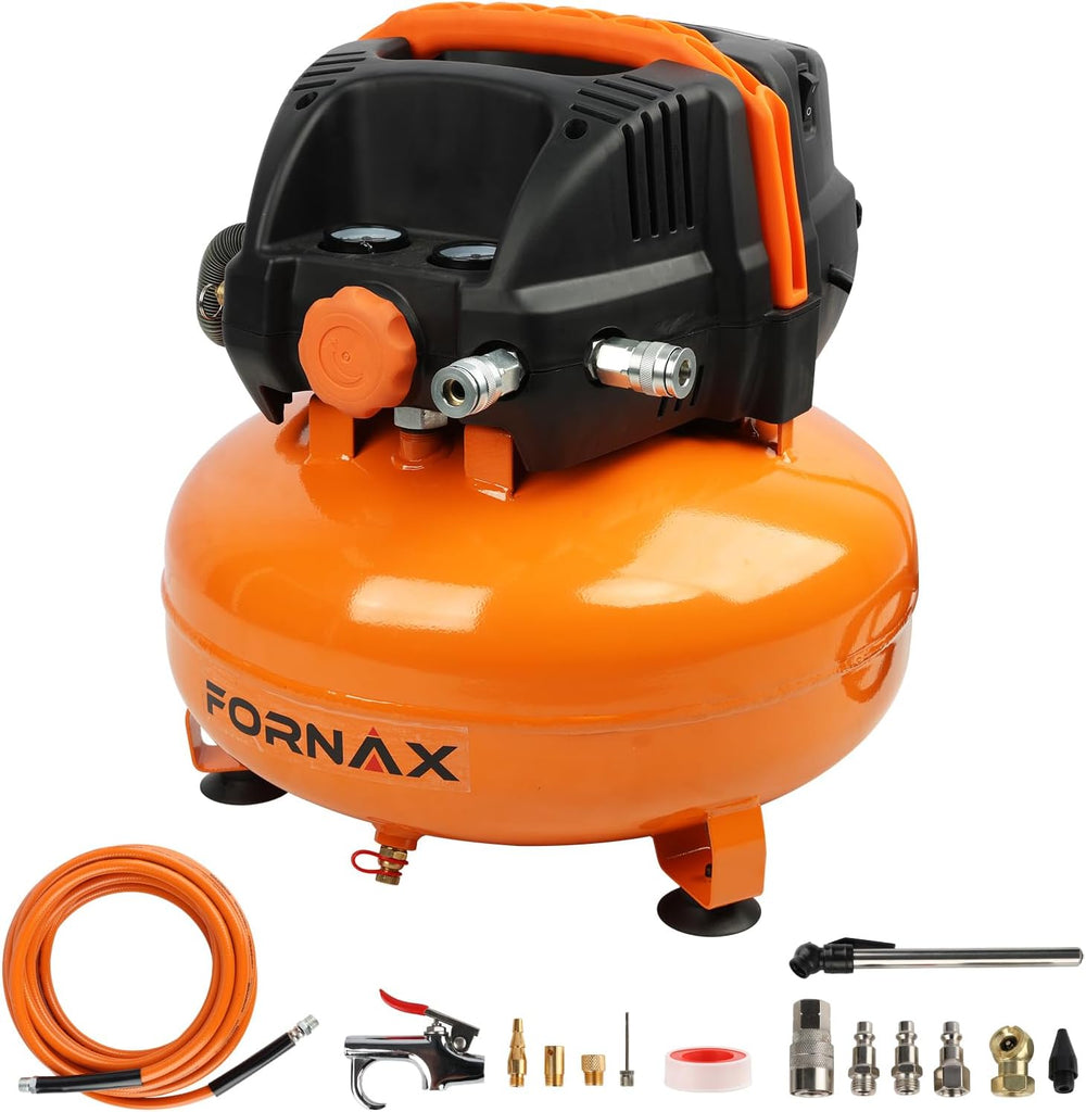 FORNAX Pancake Air Compressor with two couplers, 6 Gallon Portable Electric a...