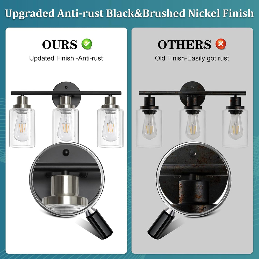 Modern Bathroom Light Fixtures, 3 Light Vanity Lights, Black and Brushed Nick...