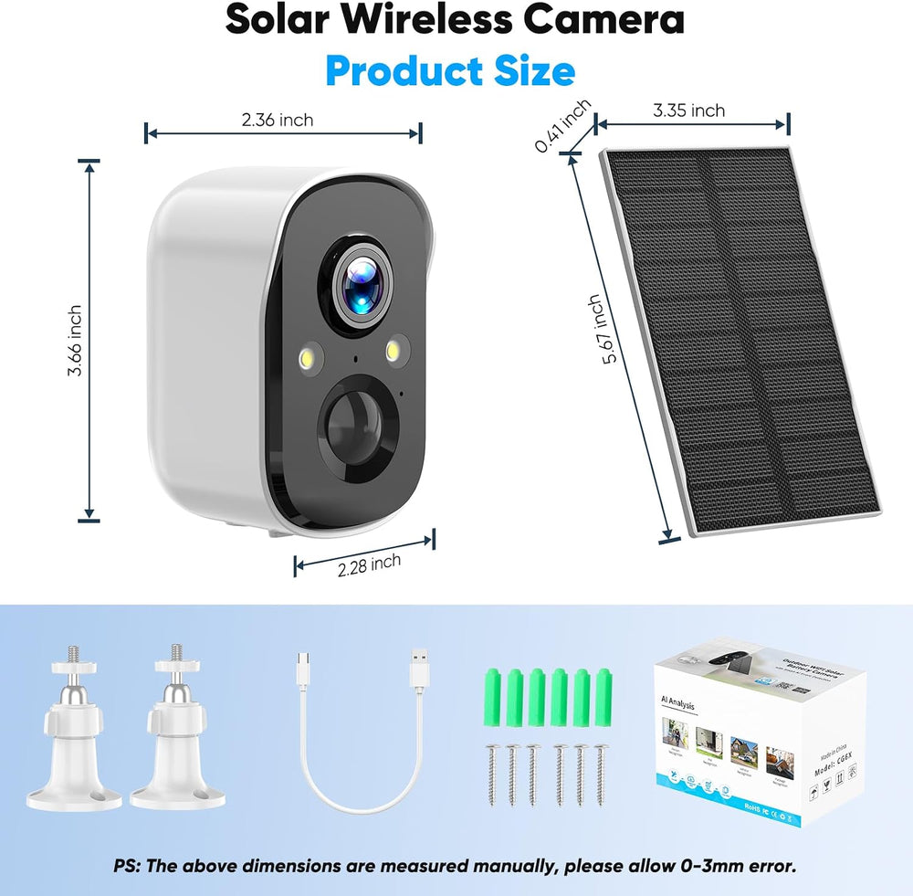 Solar Security Cameras Wireless Outdoor, 2K Solar Camera Wireless for Home, C...