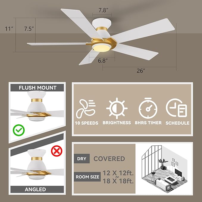 SMAAIR 52 Inch Smart Ceiling Fan