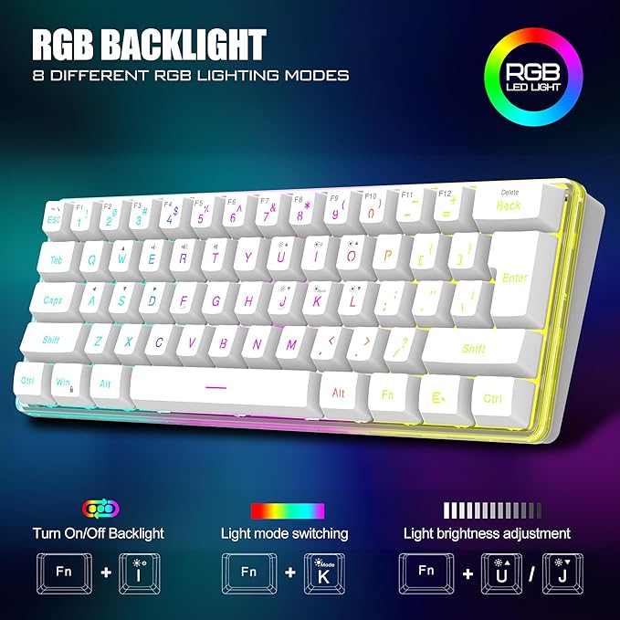 RedThunder 60% Wireless Gaming Keyboard and Mouse Combo, 2500mAh Rechargeable
