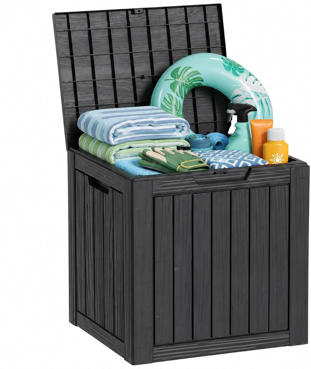 Outdoor Storage Box Resin Deck Box Waterproof Black 32 Gallon
