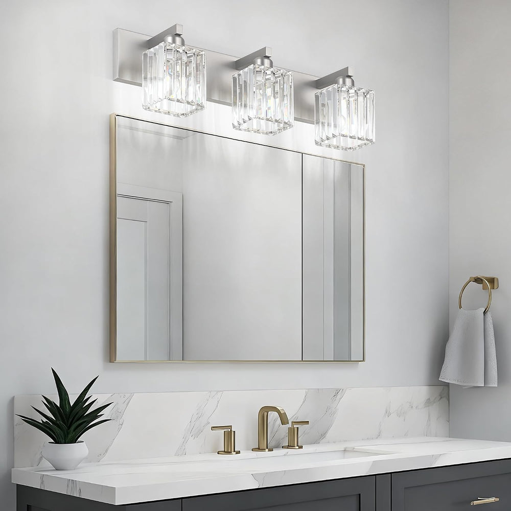 Aipsun Brushed Nickel Vanity Light Bathroom Lighting Fixtures 3 Light Crystal...