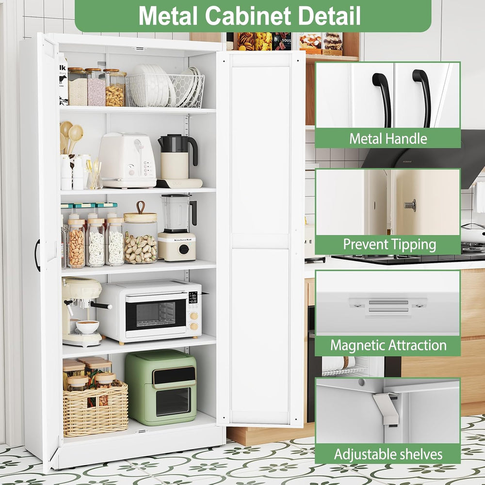 Ckzbx White Metal Cabinets with Doors and Shelves, 71" H Storage Cabinet...