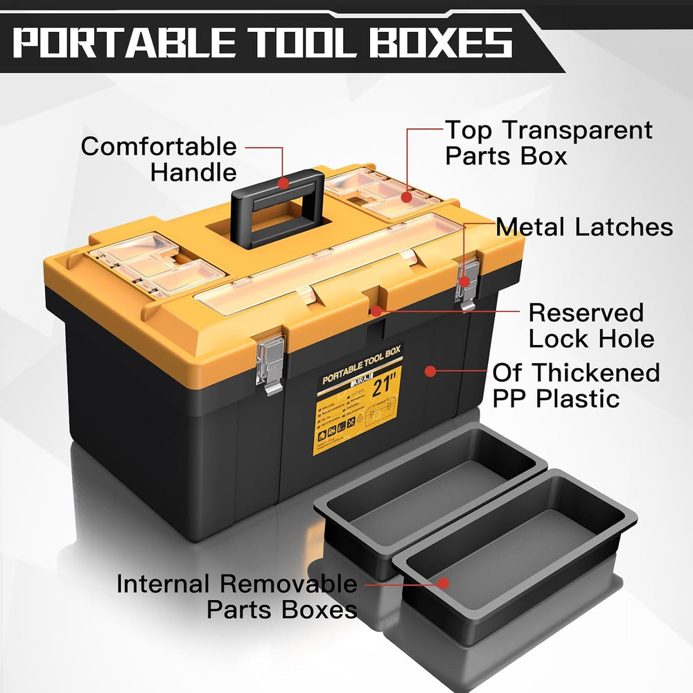 AIRAJ 4-In-1 Tool Box Set, Portable Tool Box Organizer, 15+17+19+21 IN