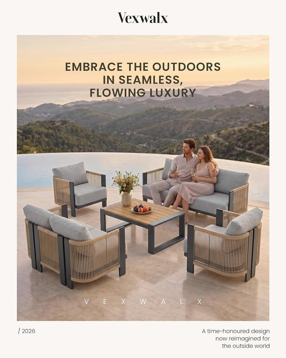 Luxury Patio Furniture Set, 5-Piece Curved Outdoor Furnitrue Set with Weather...