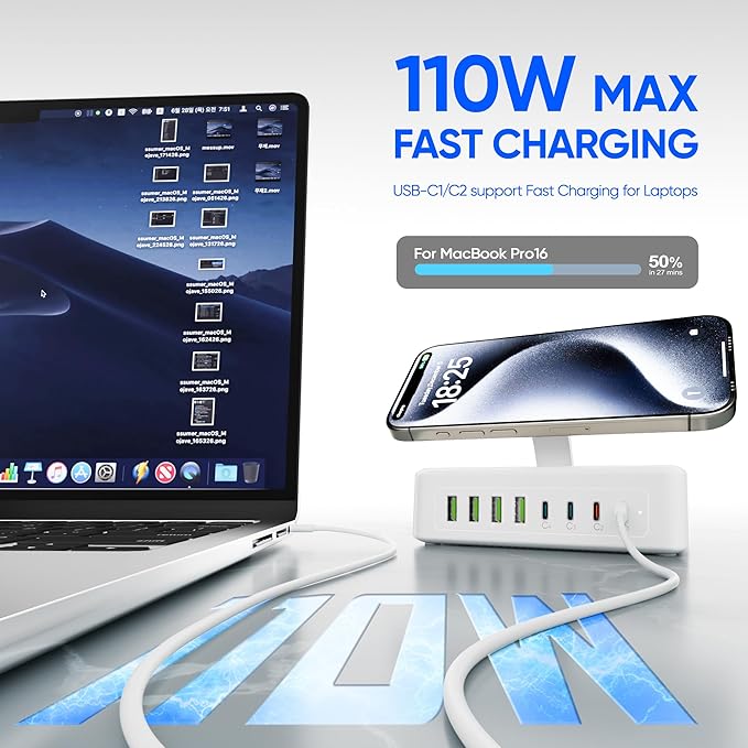 11-in-1 Charging Station USB-C Power Strip, 300W USB C Charger Block, 2AC