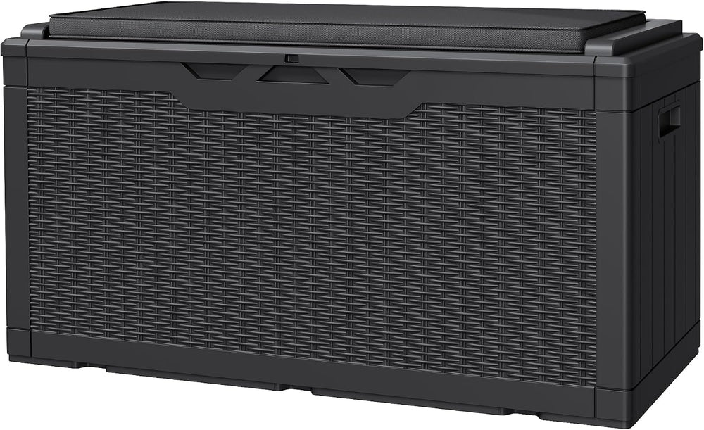 JUMMICO 100 Gallon with Cushion Deck Box, Waterproof Outdoor Storage Box