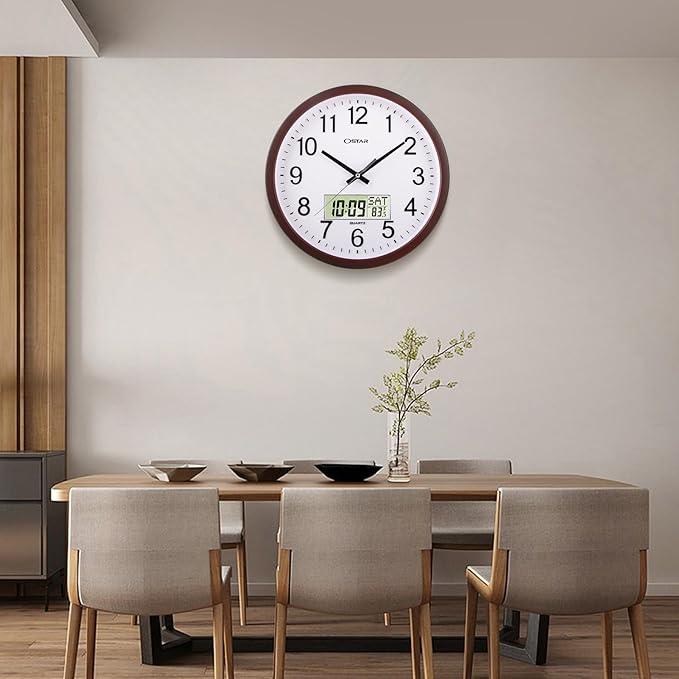 OSTAR 14" Large Analog Digital Display Wall Clock Silent Non-Ticking, Da...