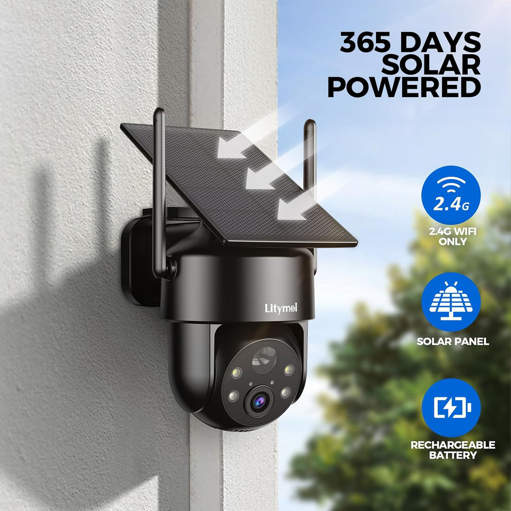 LITYMOL 2K 2.4g WiFi Security Cameras Wireless Outdoor, 360° View Solar Camer...