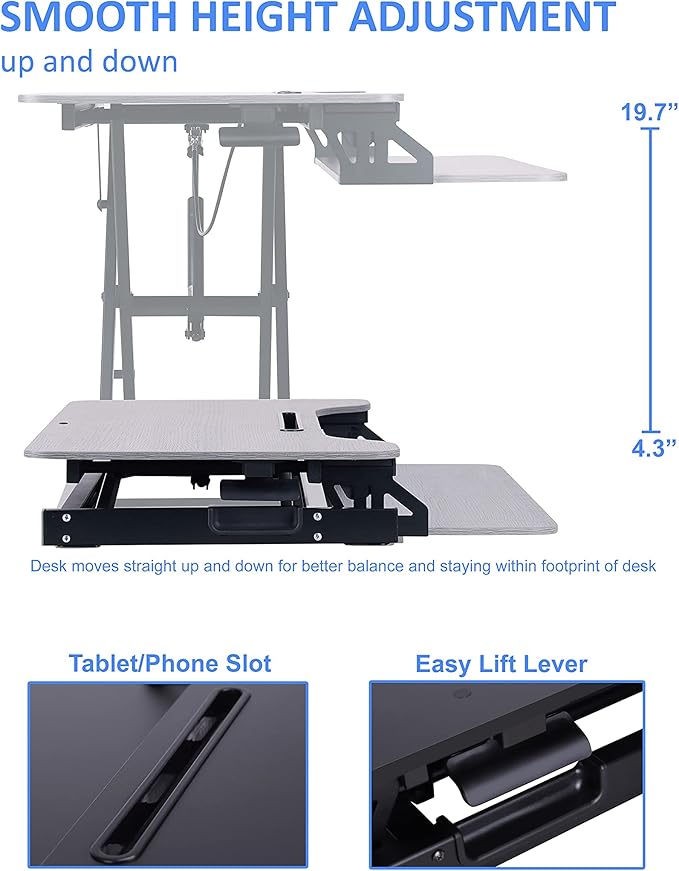 Rocelco Standing Desk Converter 31.5 Inch Sit Stand Up Dual Monitor Tabletop