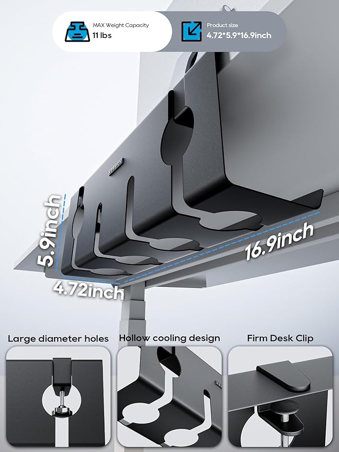 NODOCA No Drill Under Desk Cable Management Tray, Punch-Free Clamp on, Metal