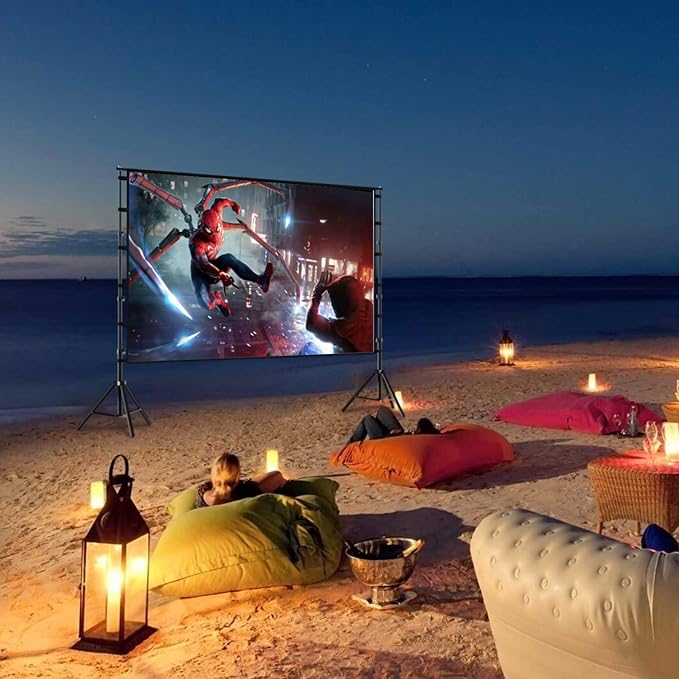 TOWOND Projector Screen and Stand, 120 inch Outdoor Projection Screen, Portable