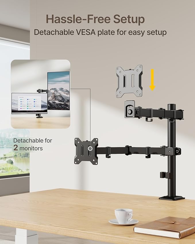 monTEK Dual Monitor Stand for 17"–32” Computer, Adjustable Height Stable