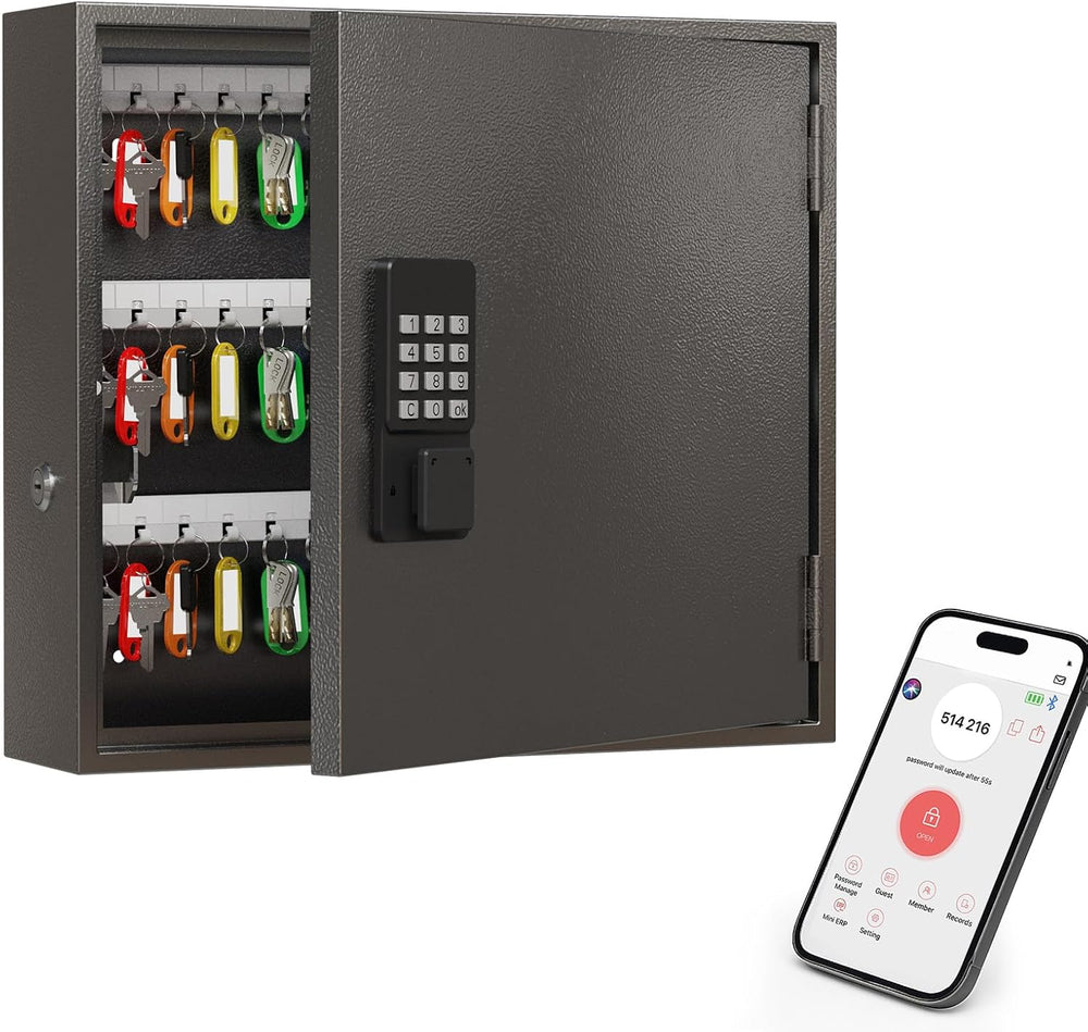 90 Key Lock Box Smart Key Cabinet Wall Mount with Keypad & App for Office